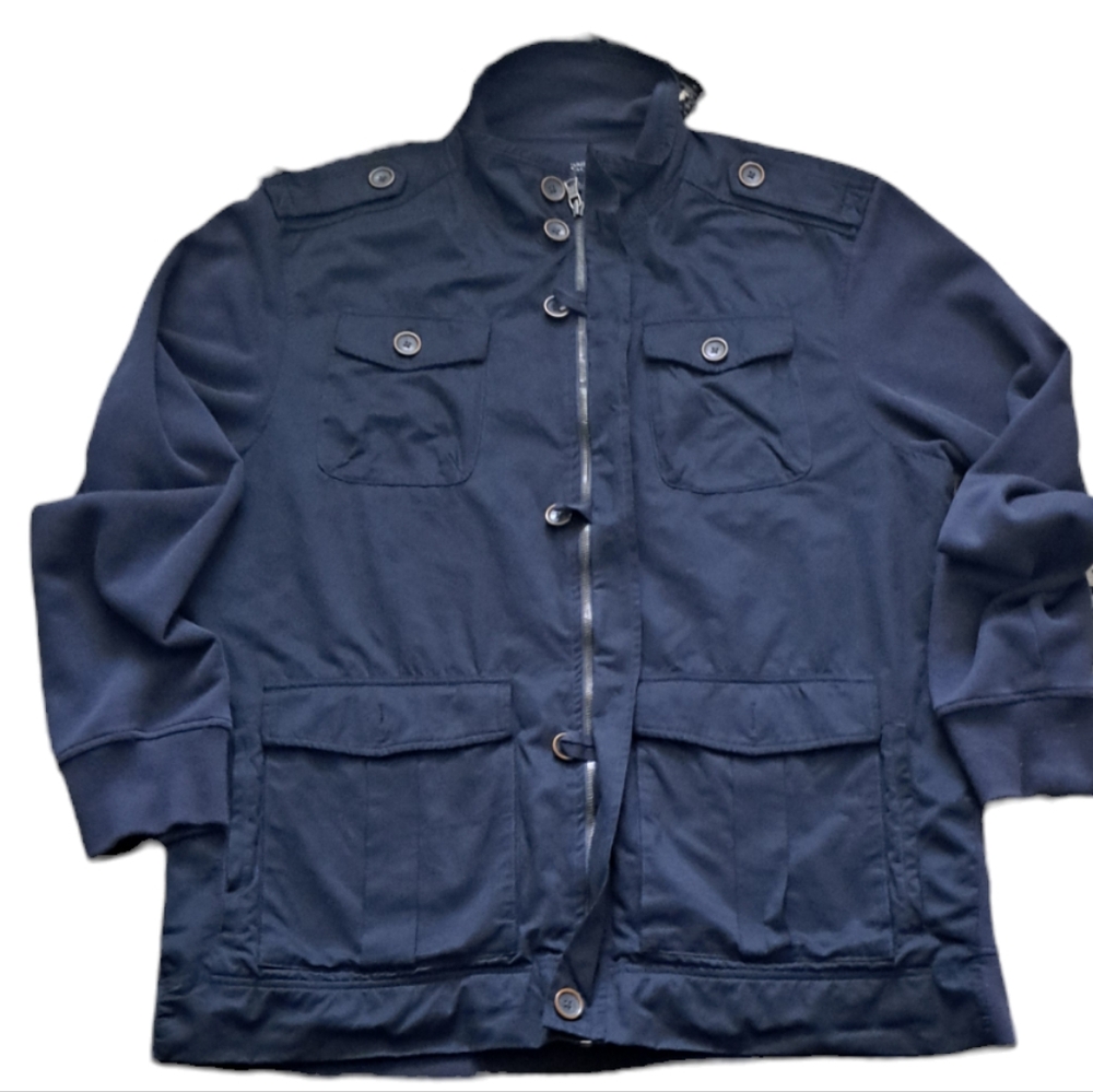 BANANA REPUBLIC MEN'S XL MULTI POCKET FRONT ZIPPER COLLAR BLUE JACKET.
